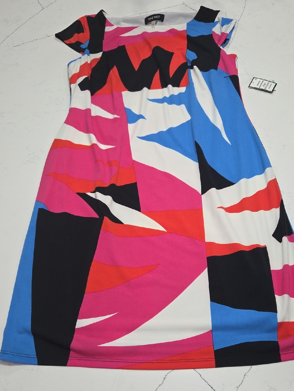 Nine West Multicolor Abstract Cap-Sleeve Fit-and-Flare Dress Sz 8 New With Tag